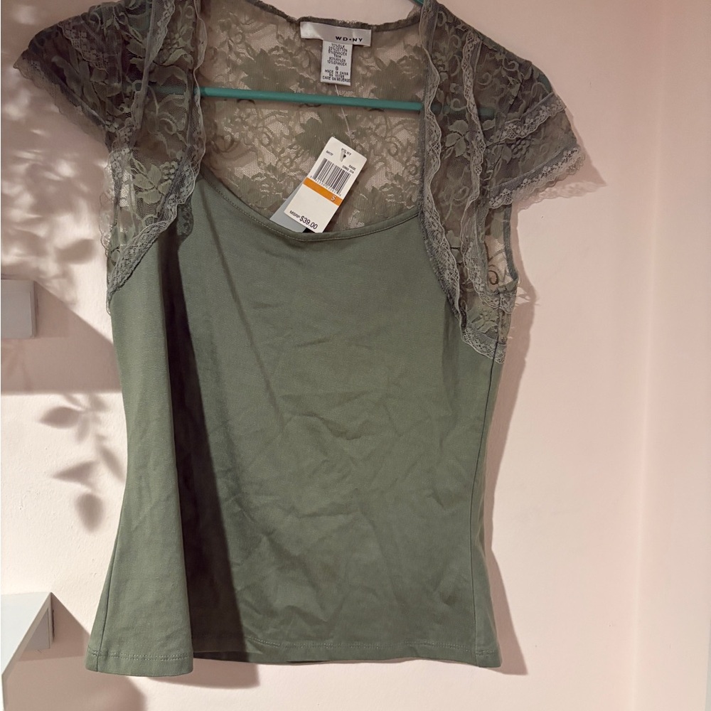 Women’s Sage Green Lace Cap Sleeve Fairycore Top Small NWT